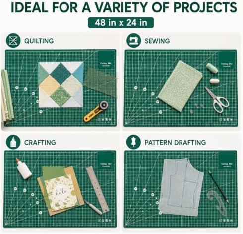 Self Healing Cutting Mat 48" x 24", Double Sided Grid,Green