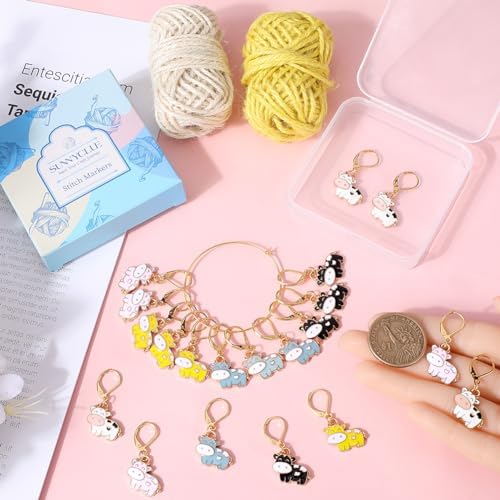 SUNNYCLUE 1 Box 20Pcs 5 Colors Cow Stitch Markers Cute Crochet Markers