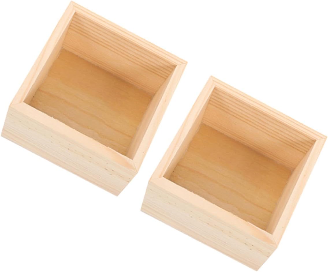 2pcs Unfinished Wooden Craft Storage Box Organizer Open Design Beige