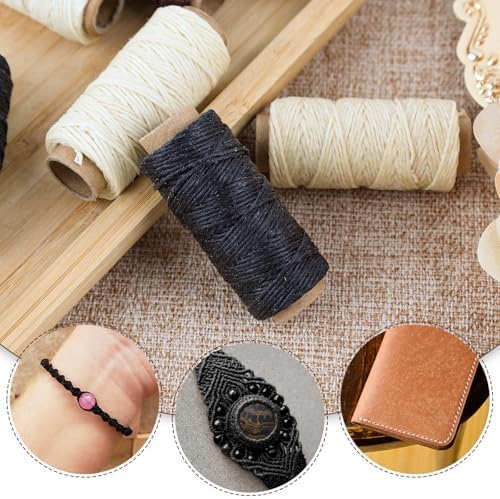 Lineco Waxed Linen Thread, 20 Yards, 3 Spools-Natural, Black, Brown