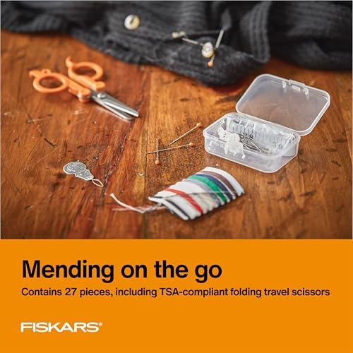 Fiskars 27-Piece Travel Sewing Kit, 39" Measuring Tape, Orange