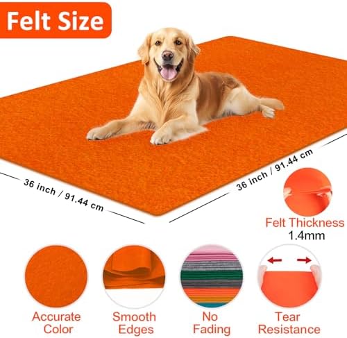 XSEINO Orange Large Felt Fabric 36" X 36 "(1 Square Yard), 1.4 mm