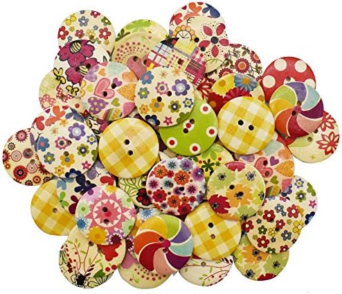 50Pcs 30mm Mixed Wooden Buttons in Bulk Buttons for Crafts Button