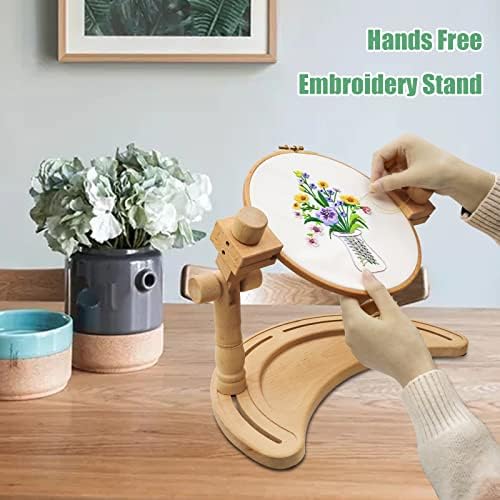 Adjustable Embroidery Hoop Stand – Rotatable Wooden Cross Stitch