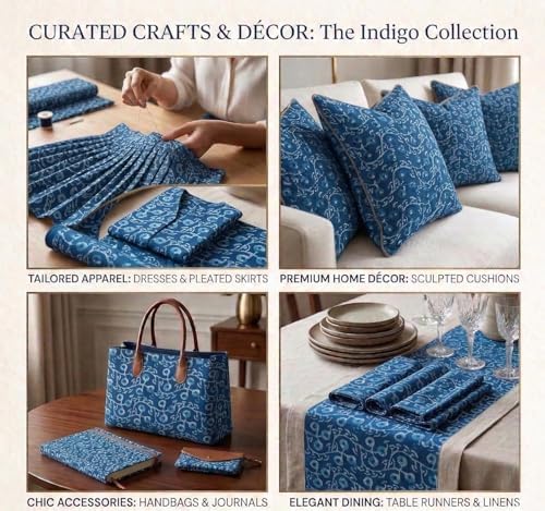 Hand Block Printed Cotton Fabric by The Yard- 1 Yard Indigo Blue