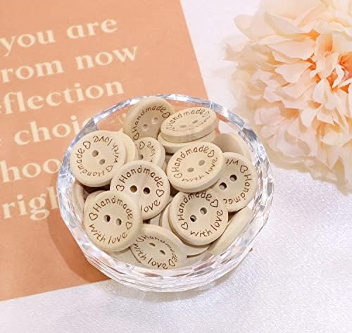 Shapenty Wooden Handmade with Love Buttons 2 Holes Round Sewing
