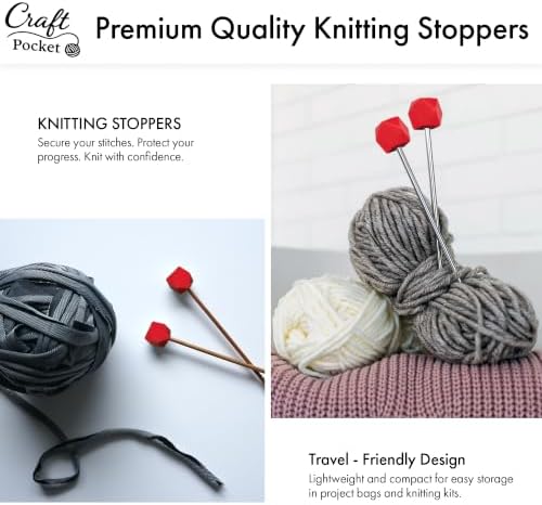 Craft Pocket Red Hexagon Knitting Needle Stoppers - 2 Pieces Rubber