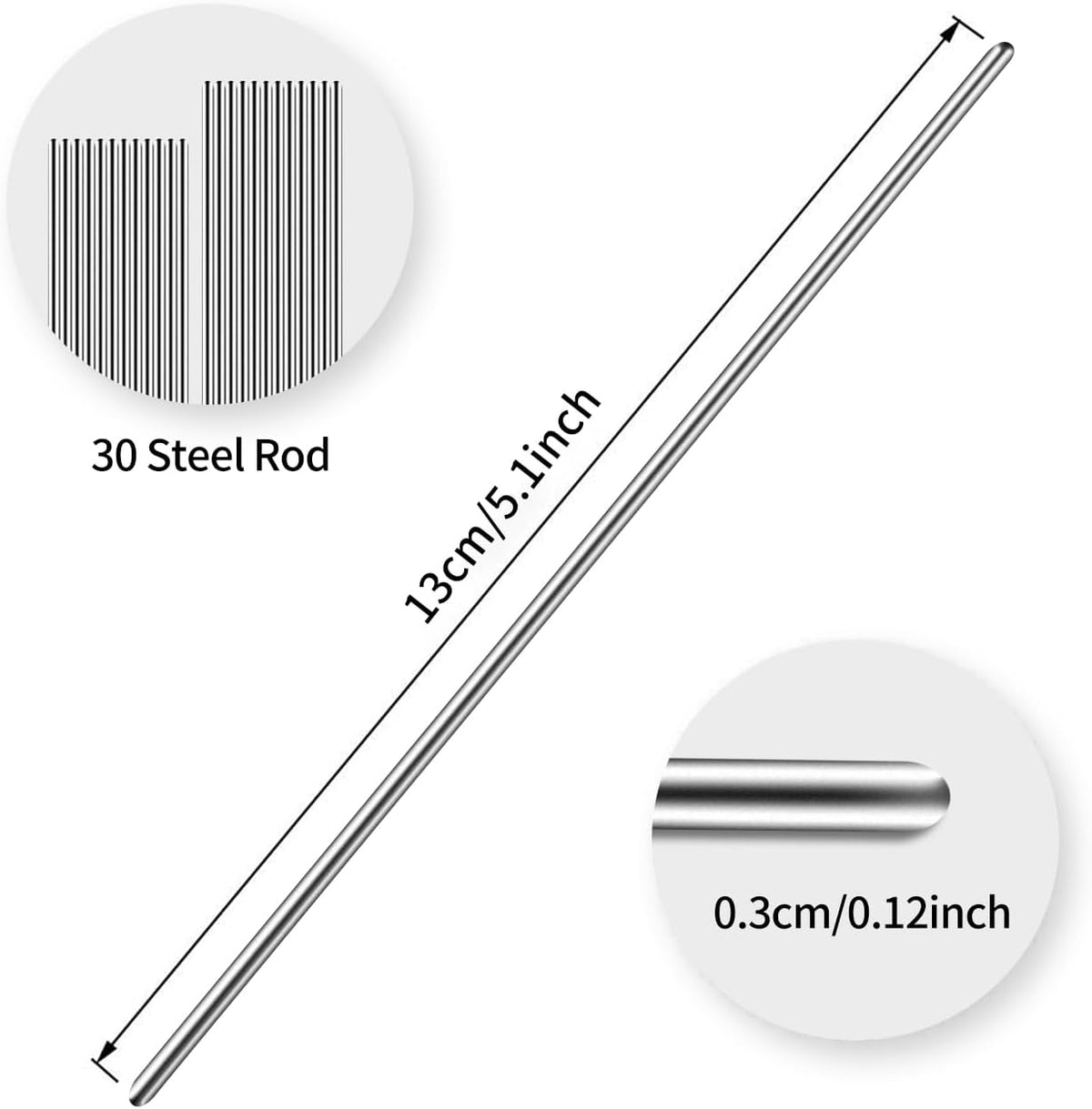 30 Pcs 3mm X130mm Stainless Steel Rod Pins for Wooden Crochet Blocking