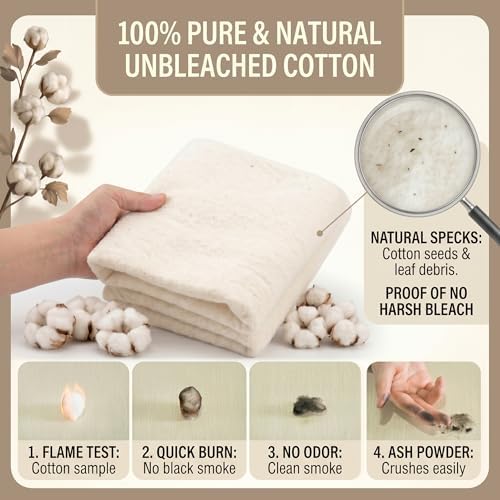 MUCHWIN 100% Cotton Batting for Quilting Queen Size 90"x108", Cotton