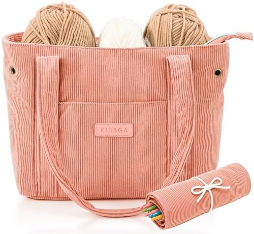 KIBAGA Corduroy Yarn Bag for Crochet Projects