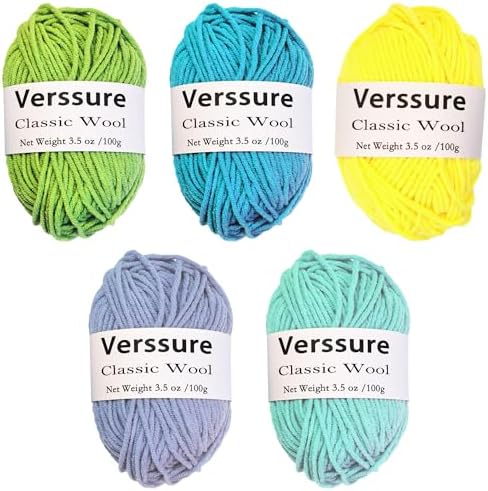 Wool Yarn 5 Packs, 100% Wool Yarn, Heavenly Soft and Perfect for