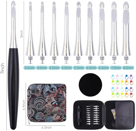 Mdoker Interchangeable Crochet Hooks Set with Wooden Handle