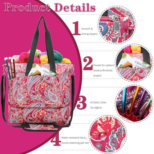 AEROBIX Pink Paisley Expandable Crochet Bag Organizer (No Accessories)