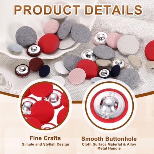 uxcell 15Pcs Fabric Cloth Covered Button 20mm 32L Metal Shank,Red