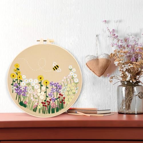 Flowers Embroidery Kits for Beginners, 2 Hoops
