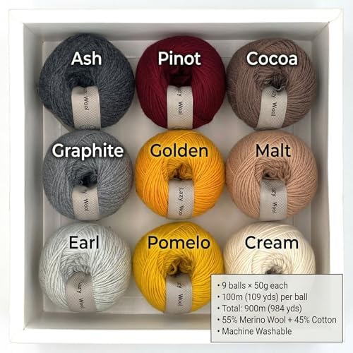 55% Extra Fine Merino Wool 45% Cotton #3 Light DK Yarn Box Set Bundle