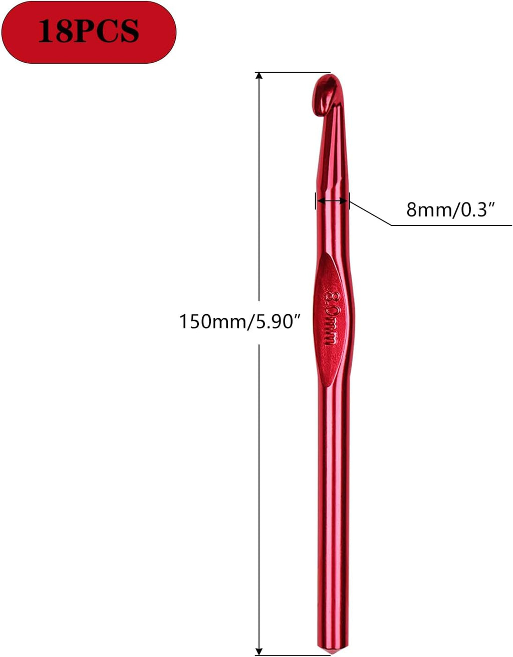 Hordolry 8mm Crochet Hooks Bulk, 18Pcs Aluminum Crochet Needle