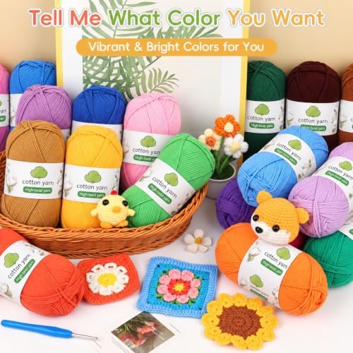 Coopay 12 Pack Cotton Yarn for Crocheting,High Twist Milk Soft Crochet