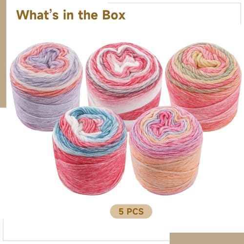 5 Rolls Ombre Variegated Yarn Cakes, Soft Wool Blend for Knitting