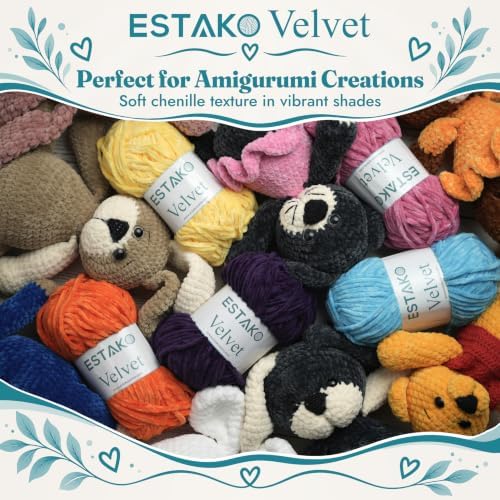Estako Velvet Yarn for Crocheting, Super Bulky Chenille Yarn, Black