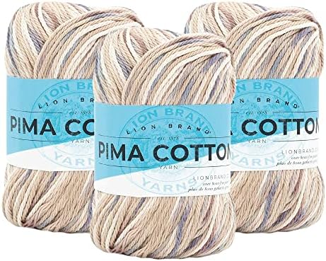 Lion Brand Yarn, Pima Cotton Crochet Yarn, Pink Mist, Multi Stripes