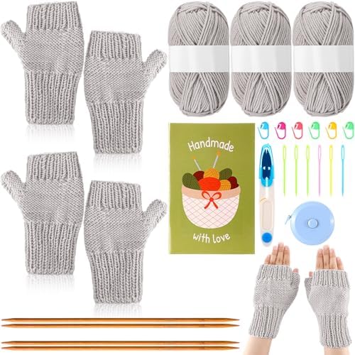 GliCraft Knitting Kit for Beginners Learn to Knit Kit for Adults Gloves Starter Bundle with Step-by-Step Instructions Includes Wool Yarn - Field & Needlecraft