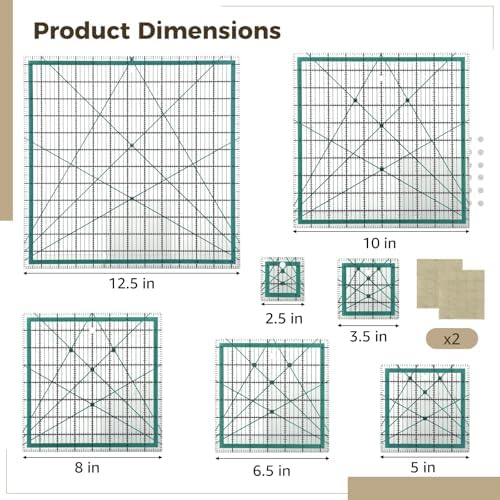 7 PCS Quilting Rulers Square Set, 2.5", 3.5", 5", 6.5", 8", 10", 12.5"
