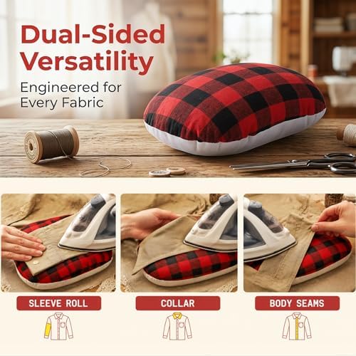 WRINGKIT 2 Pack Tailor's Ham, Solid Seam Roll Set, Red and Black Plaid