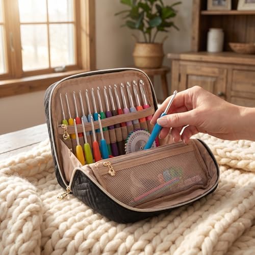 Elfzone Empty Crochet Hook Case Organizer Stand Up Bag 15mm Needles