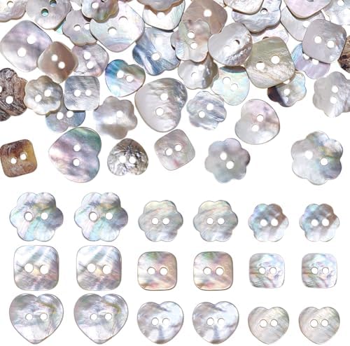 PH PandaHall 90pcs 3 Shapes Natural Shell Buttons, 10~15mm, 2-Hole