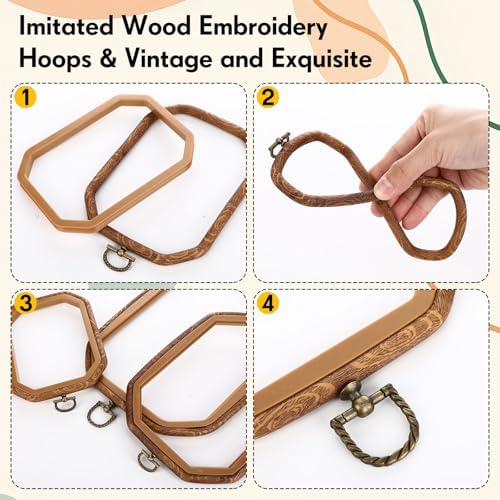 BrightRow 6 Pcs Large Embroidery Hoop Set Decorative Imitated Wood