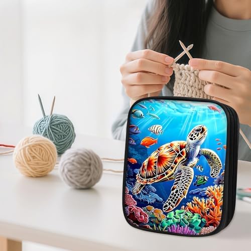 ETLKJVBL Crochet Hook & Knitting Needle Organizer Case, Sea Turtle