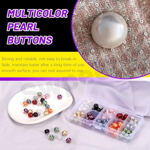 Swpeet 120Pcs 10mm 10 Color Half Pearl Buttons Assortment Kit