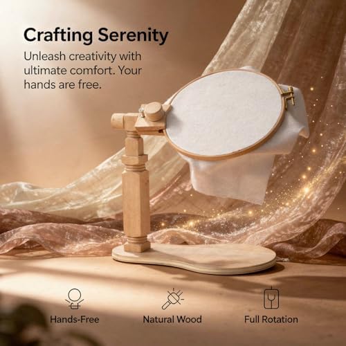 Embroidery Hoop Stand for Desktops, Beech Wood Adjustable Rotating