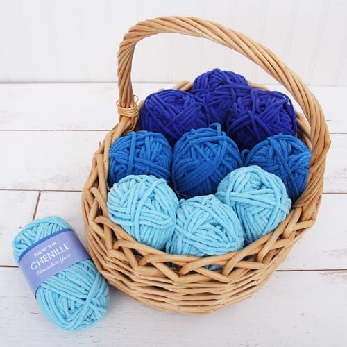 ThreadArt 5 Pack Chenille Yarn Set for Crochet, #5, Bright Colors