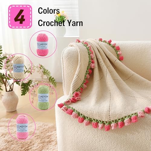 HZYZW Crochet Flower Blanket Kit for Beginners, 40'' Lily of The