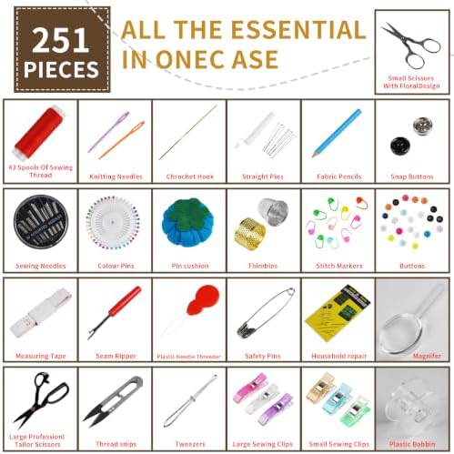 YAJUYANG 251 Pcs Sewing Kit for Adults, Professional Needle and Thread