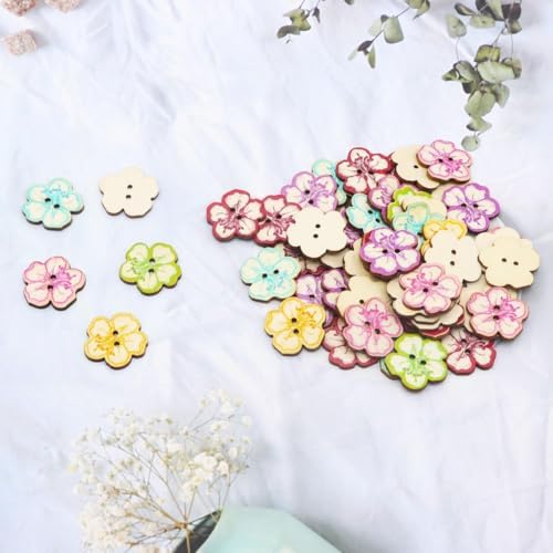 AKOAK 50 Pcs Natural Wood Decorative Button 2-Hole Retro Cute Little