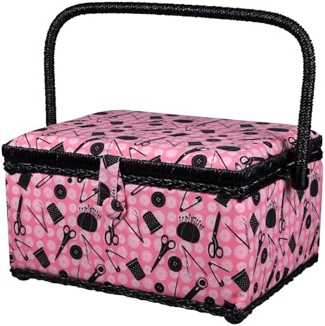 SINGER 07276 Sewing Basket with Sewing Kit Accessories, Pink & Black