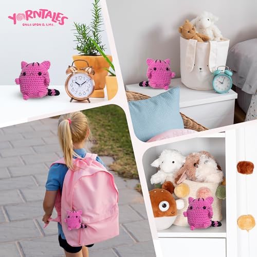 YarnTales DIY Pink Kitten Crochet Kit - Beginner Craft Kit with All