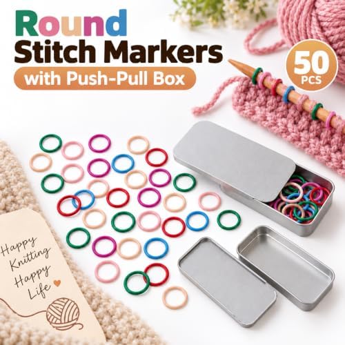 Stitch Markers for Crocheting,Round Stitch Markers with Push-Pull Box