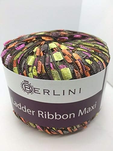 Berlini Ladder Ribbon Maxi Yarn #71 Fantasy - Orange Orchid Olive Grey