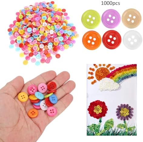 1000 PCS Assorted Mixed Color Buttons, 2 and 4 Holes Round Craft