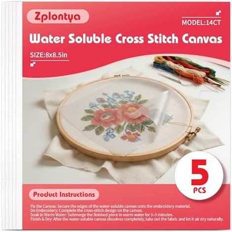 Zplontya 5 Pack Water Soluble Cross Stitch Canvas 14 Count Pre-Cut