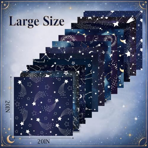 12 Pcs 100% Cotton Fat Quilting Fabric Bundles, 20"x20" Starry Sky