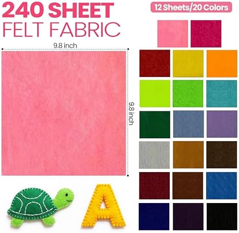 Moukeren 240 Pcs 9.8 x 9.8 Inch Felt Sheets for Craft, Rainbow