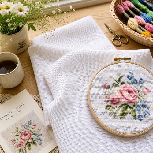 9 Count Aida Cloth Cross Stitch Fabric, White, 29" W x 39" L