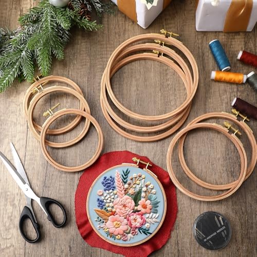 Doublefill 9 Pcs 4 to 6 in Round Embroidery Hoops Frame, Beech Wood