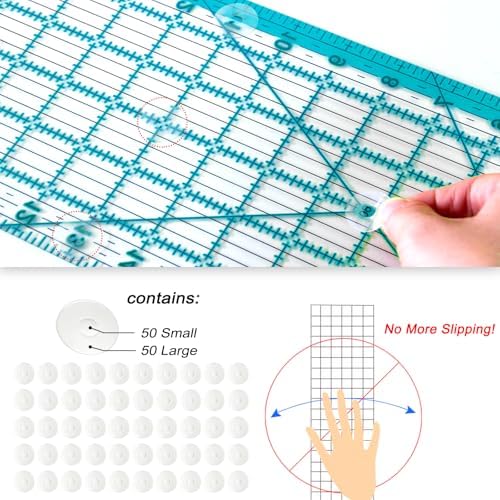 Acrylic Ruler 7 Piece Set, Non Slip Rings 50 Pieces, Quilting Rulers