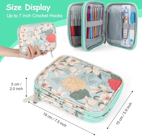 Katech Crochet Hook Case- Empty Hook Holder w/Zippe Pocket-Light Blue